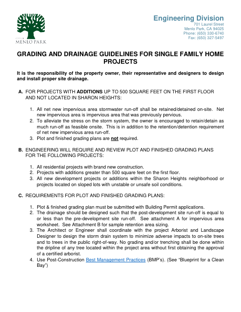 First page of the Grading and Drainage Guidelines for Single Family Home Projects