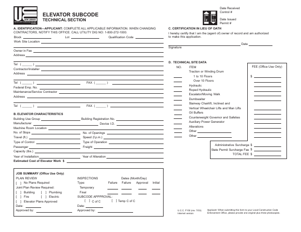 First page of the Elevator Subcode Technical Section