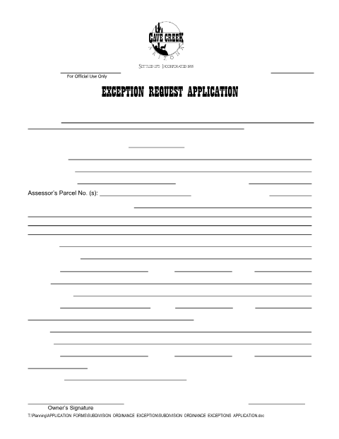 First page of the Exception Requests Application