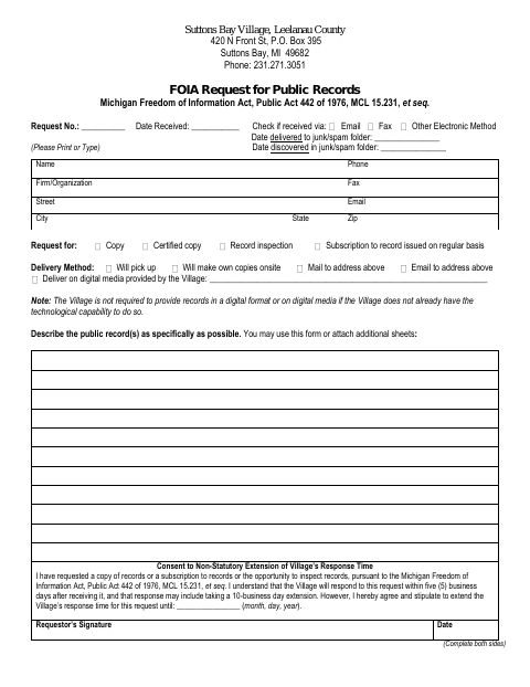 First page of the FOIA Request for Public Records
