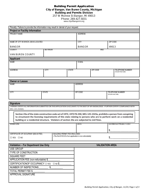 First page of the Building Permit Application