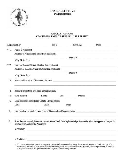 First page of the Planning Board Special Use Permit Application