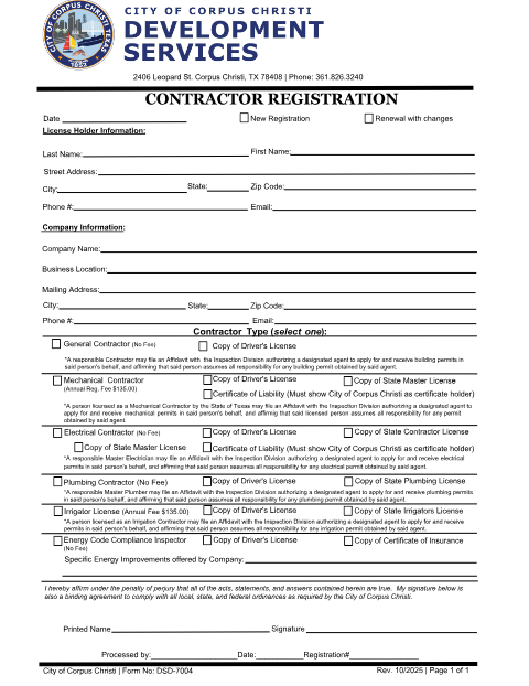 First page of the Contractor Registration