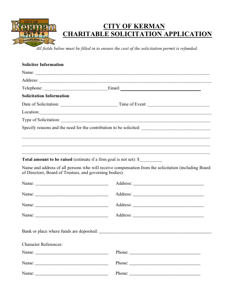 First page of the Charitable Solicitation Application