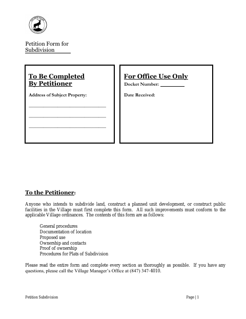 First page of the Petition for Resubdivision