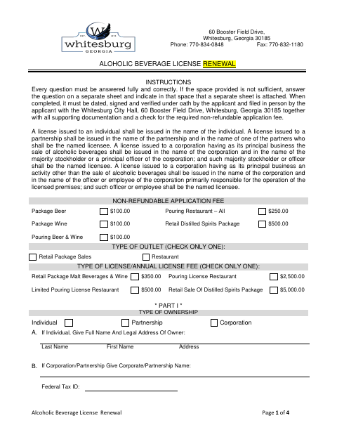 First page of the Alcoholic Beverage License Renewal