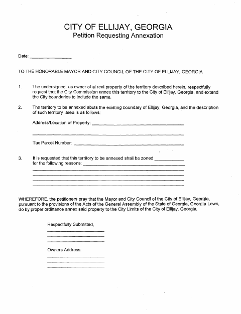 First page of the Petition Requesting Annexation