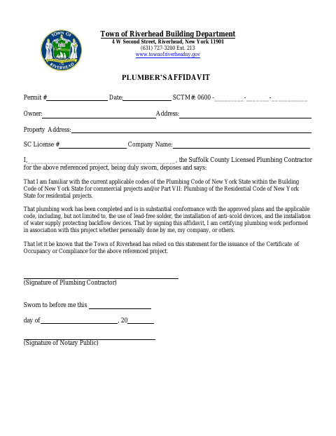 First page of the Plumber’s Affidavit