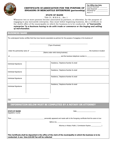 First page of the Mercantile Partnership Certificate