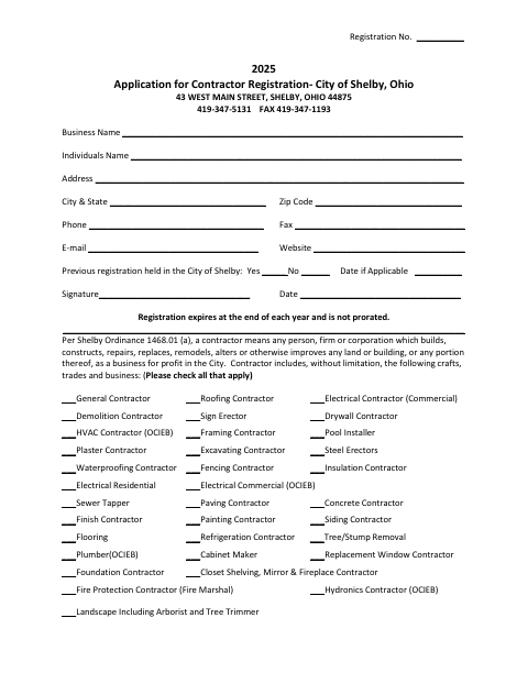 First page of the Application for Contractor Registration
