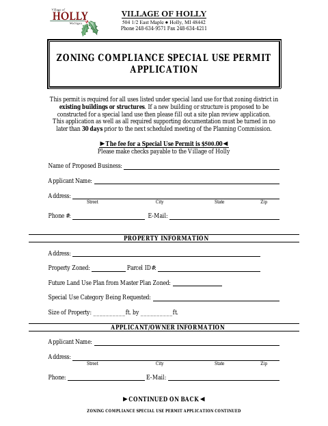 First page of the Zoning Compliance Special Use Permit Application