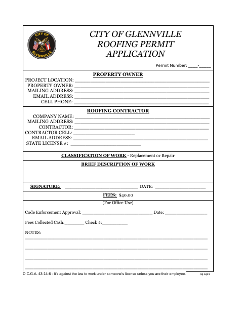 First page of the Roofing Permit Application