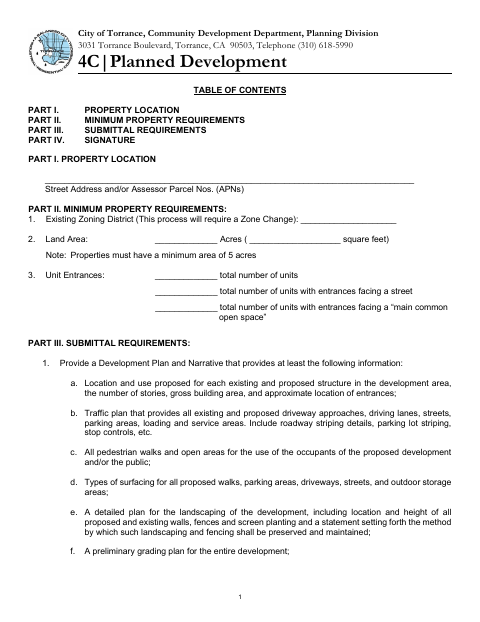 First page of the Planned Development