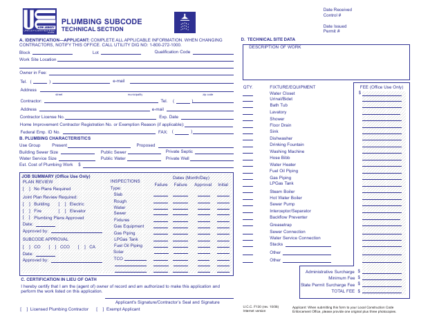 First page of the Plumbing Permit