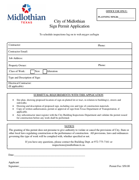 First page of the Sign Permit Application