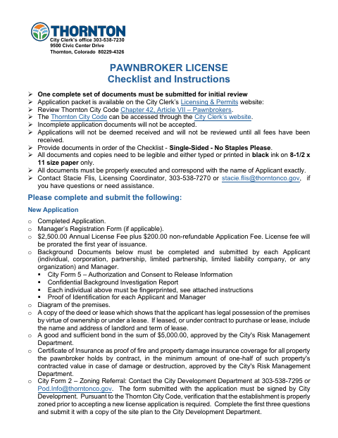 First page of the Pawnbroker License Application