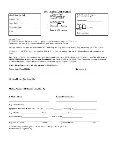 First page of the Dog License Application
