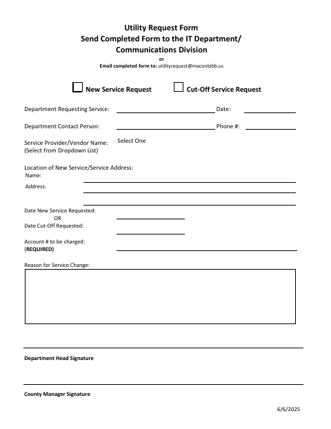 First page of the Utility Request Form