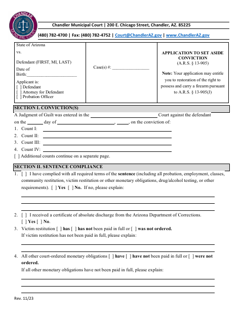 First page of the Application to Set Aside Conviction
