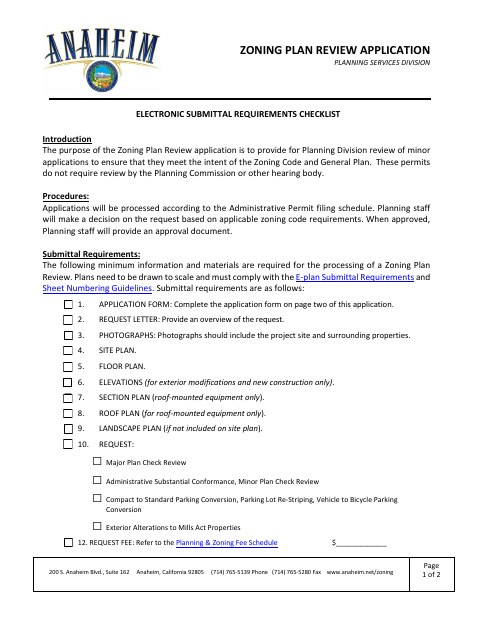 First page of the Zoning Plan Review Application
