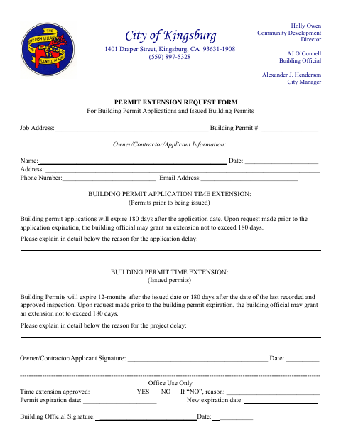 First page of the Permit Extension Request Form