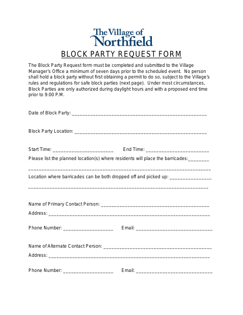 First page of the Block Party Request Form