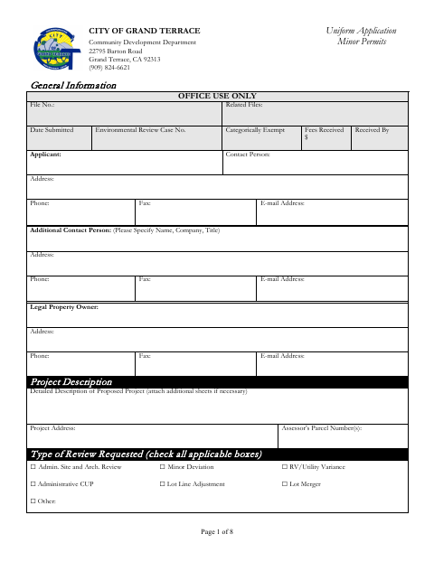 First page of the Uniform Application Minor Permits