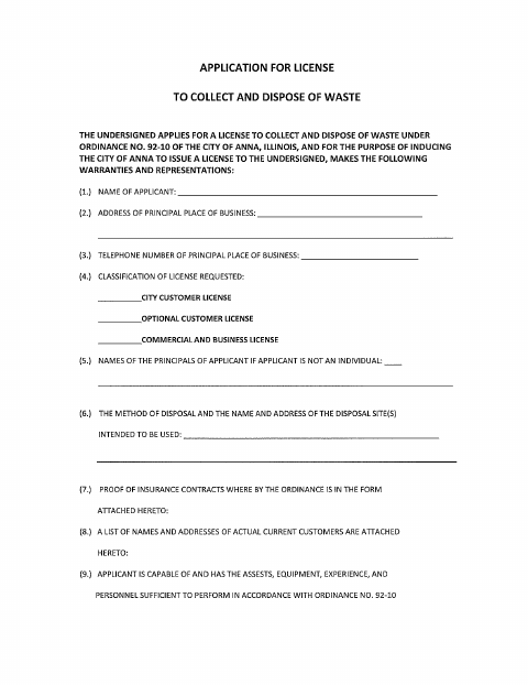 First page of the Waste Hauler's Application