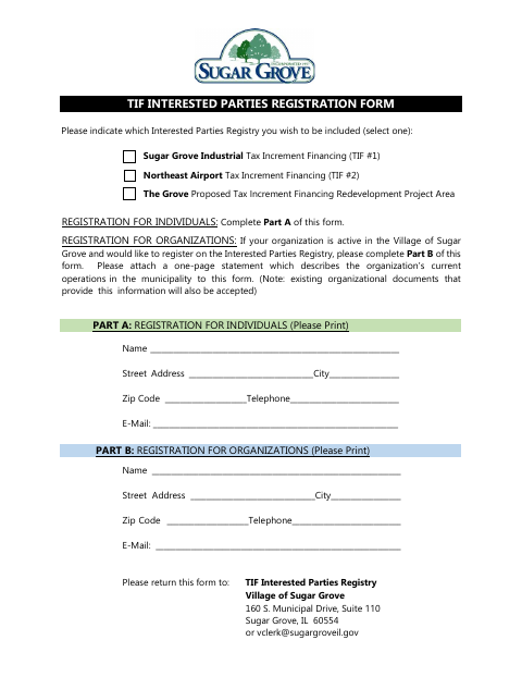 First page of the TIF Interested Parties Registration Form