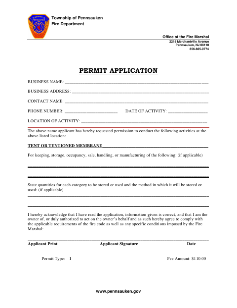 First page of the Tent Permit Application