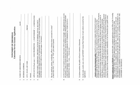 First page of the Limousine Service License
