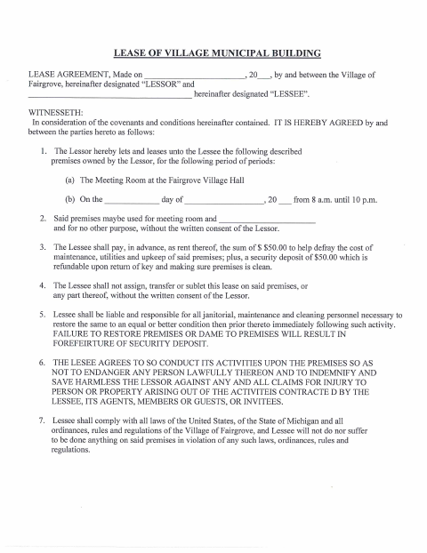 First page of the Municipal Building Lease Agreement