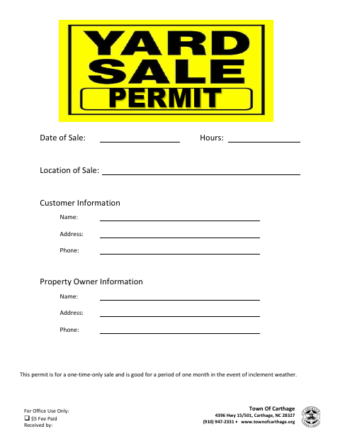 First page of the Yard Sale Permit