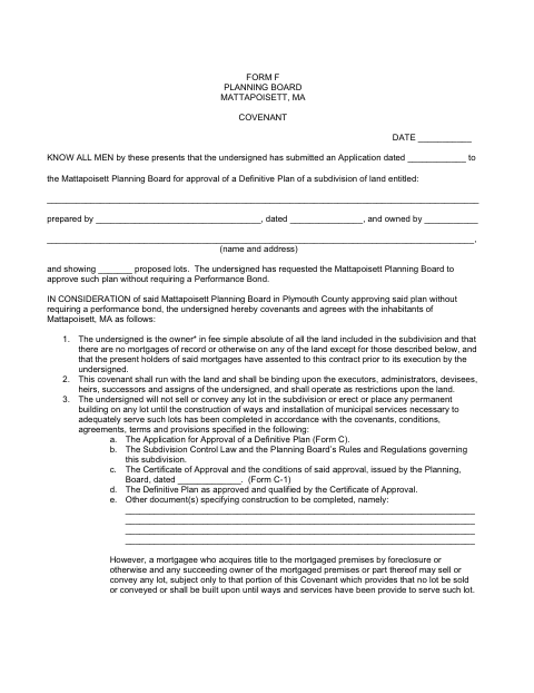 First page of the Form F Subdivision Covenant