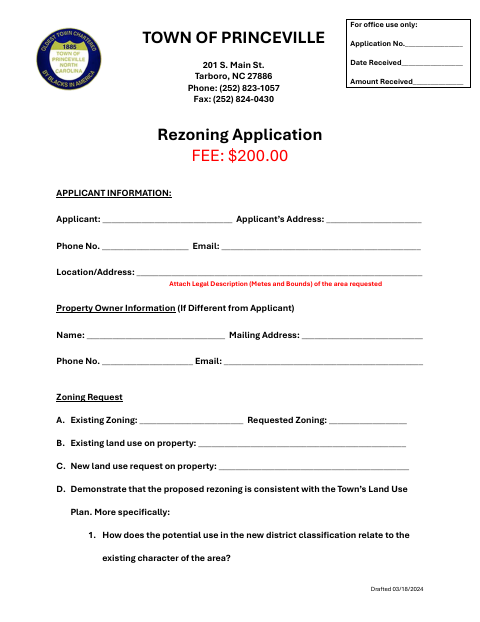 First page of the Rezoning Application