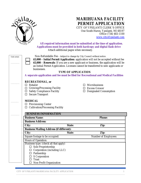 First page of the Marihuana Facility Permit Application