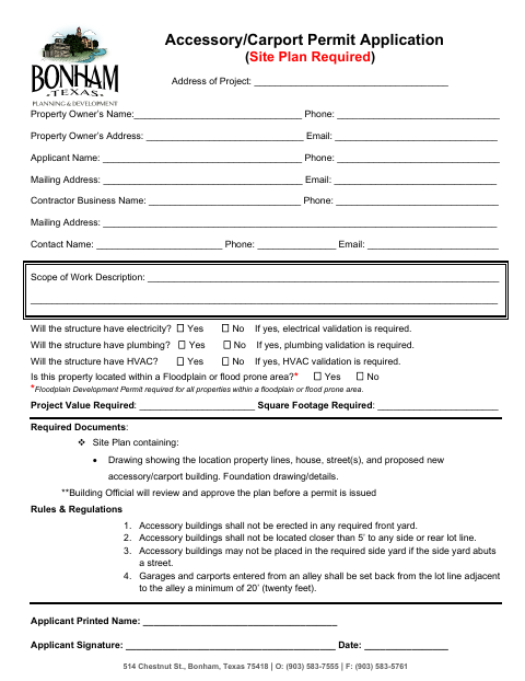 First page of the Accessory/Carport Permit Application