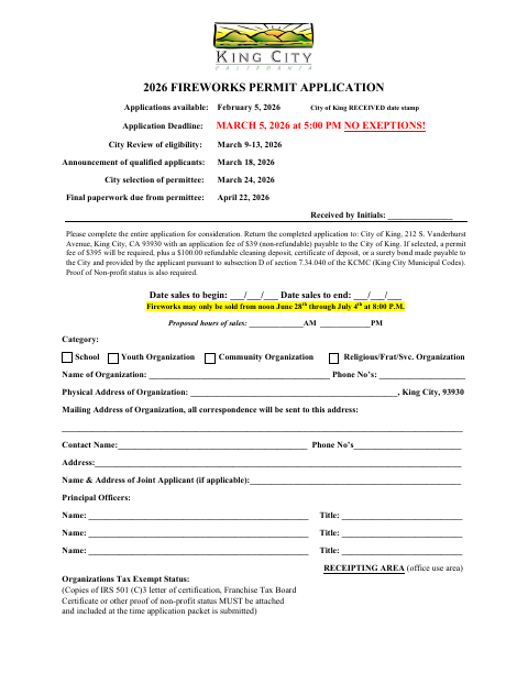 First page of the Fireworks Permit Application