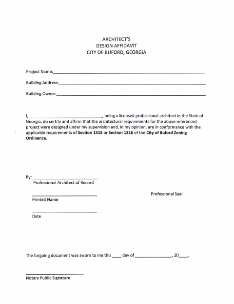 First page of the Architect’s Design Affidavit