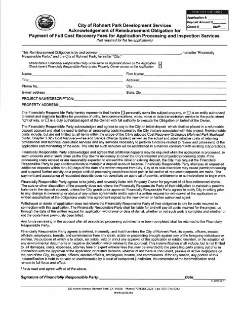 First page of the Acknowledgement of Reimbursement Obligation