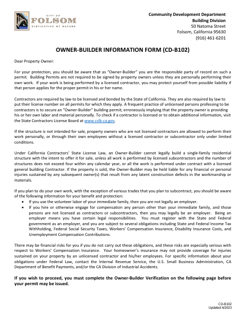 First page of the Owner-Builder Verification Form