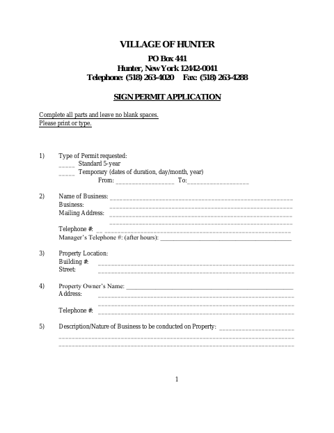 First page of the Sign Permit Application