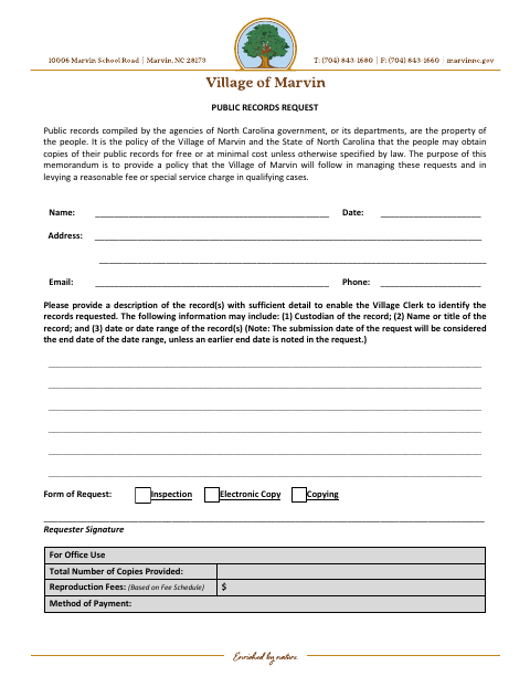 First page of the Public Records Request