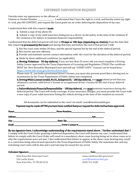 First page of the Deferred Disposition Request