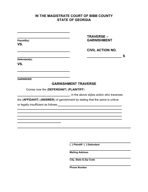 First page of the Garnishment Traverse