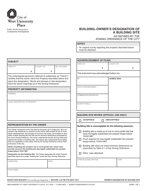 First page of the Building Owner’s Designation of a Building Site