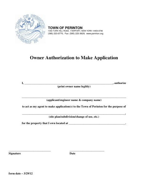 First page of the Owner Authorization to Make Application