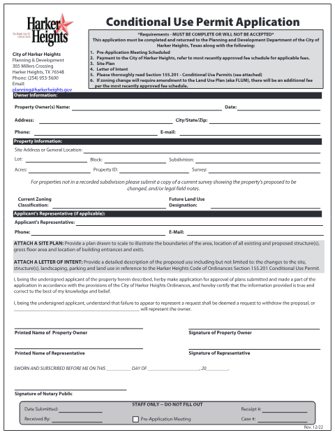 First page of the Conditional Use Application