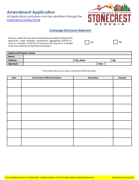 First page of the Campaign Disclosure Statement