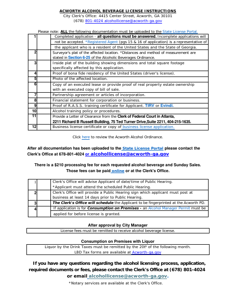 First page of the Alcoholic Beverage License Application